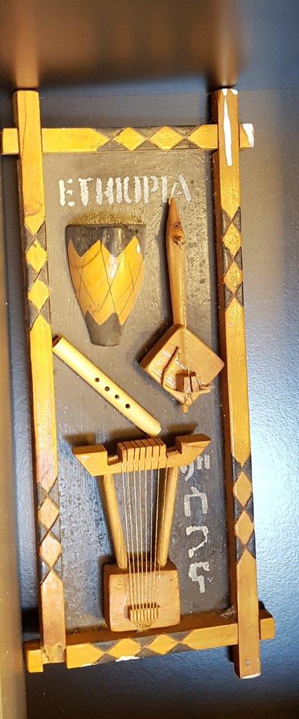 photo of artwork depicting traditional Ethiopian musical instrumernts
